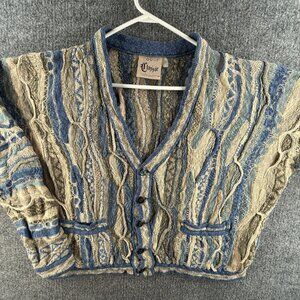 Coogi Australia Classic Linen Cotton Cardigan Sweater Women Knit Blue Beige Med